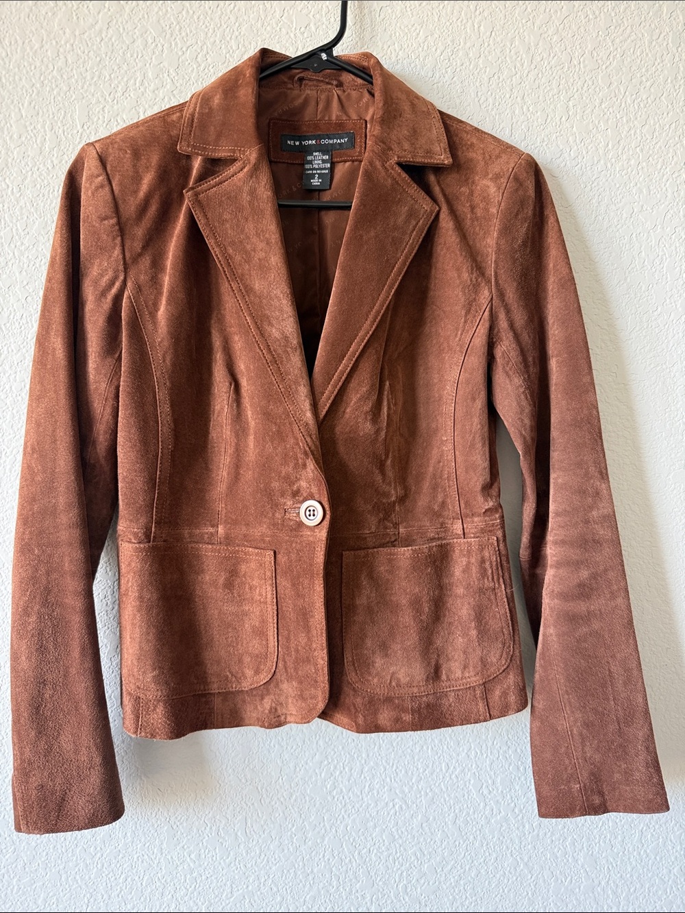 New York & Company Women's Rust Brown Suede Single-Button Blazer